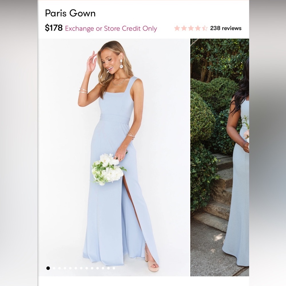 Show me your mumu — Paris Gown bridesmaid dress. Steel blue stretch color